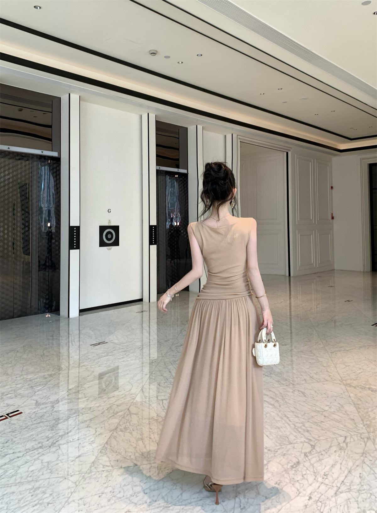 Nude Ruched Cut-Out Sleeveless Maxi Dress