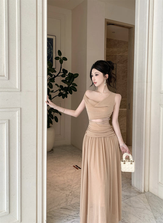 Nude Ruched Cut-Out Sleeveless Maxi Dress