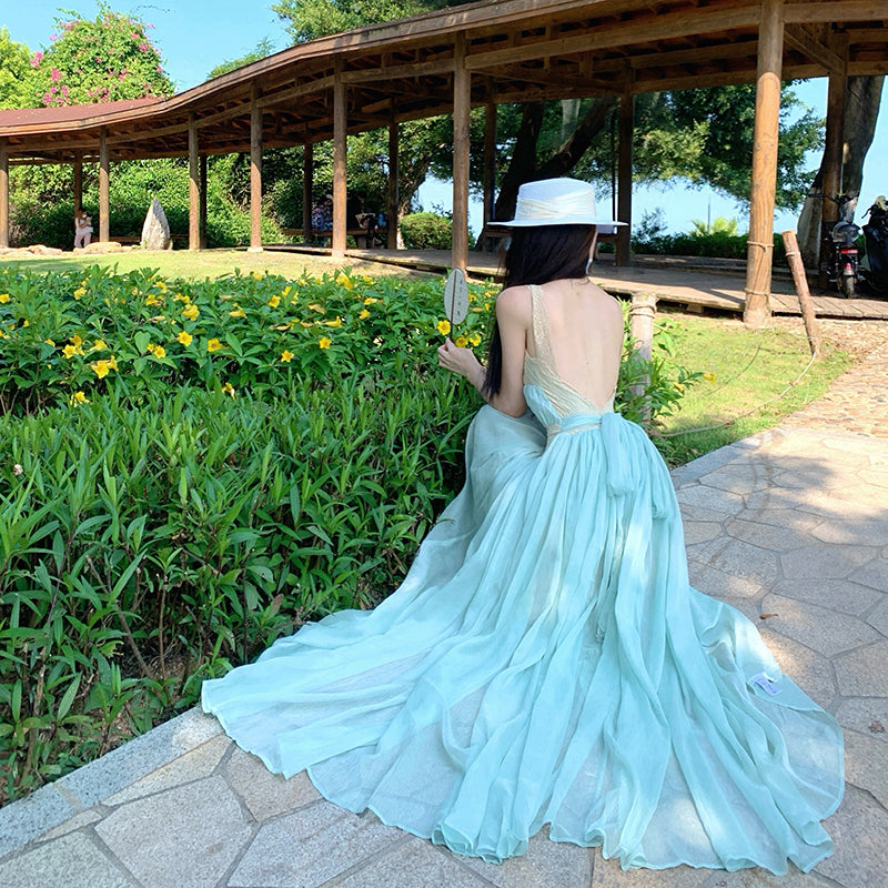 Ocean Breeze Lace-Trimmed Mint Maxi Dress