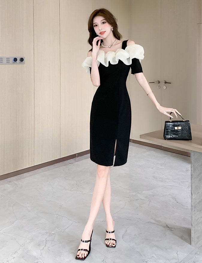 Off-shoulder ruffled cocktail dress