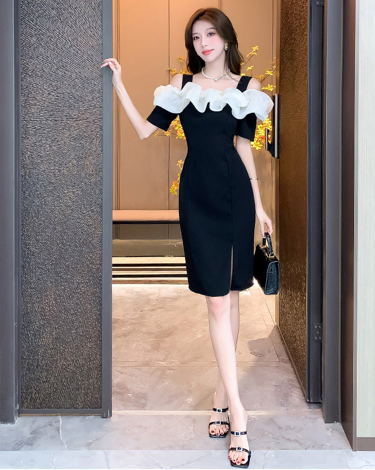 Off-shoulder ruffled cocktail dress