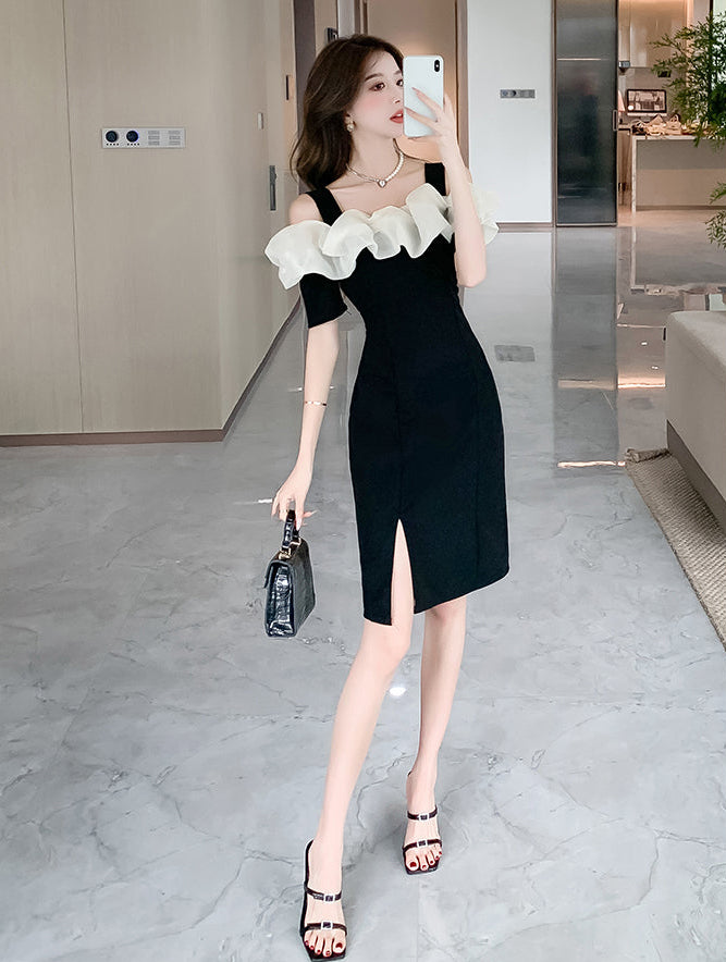 Off-shoulder ruffled cocktail dress