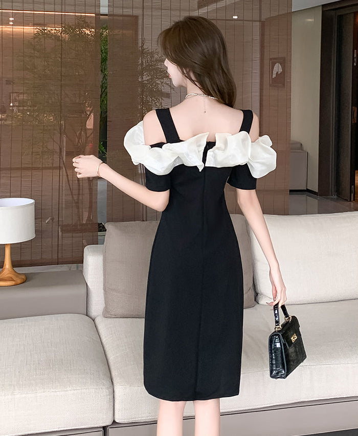 Off-shoulder ruffled cocktail dress