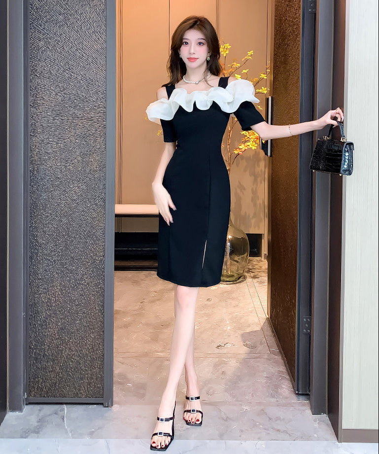 Off-shoulder ruffled cocktail dress