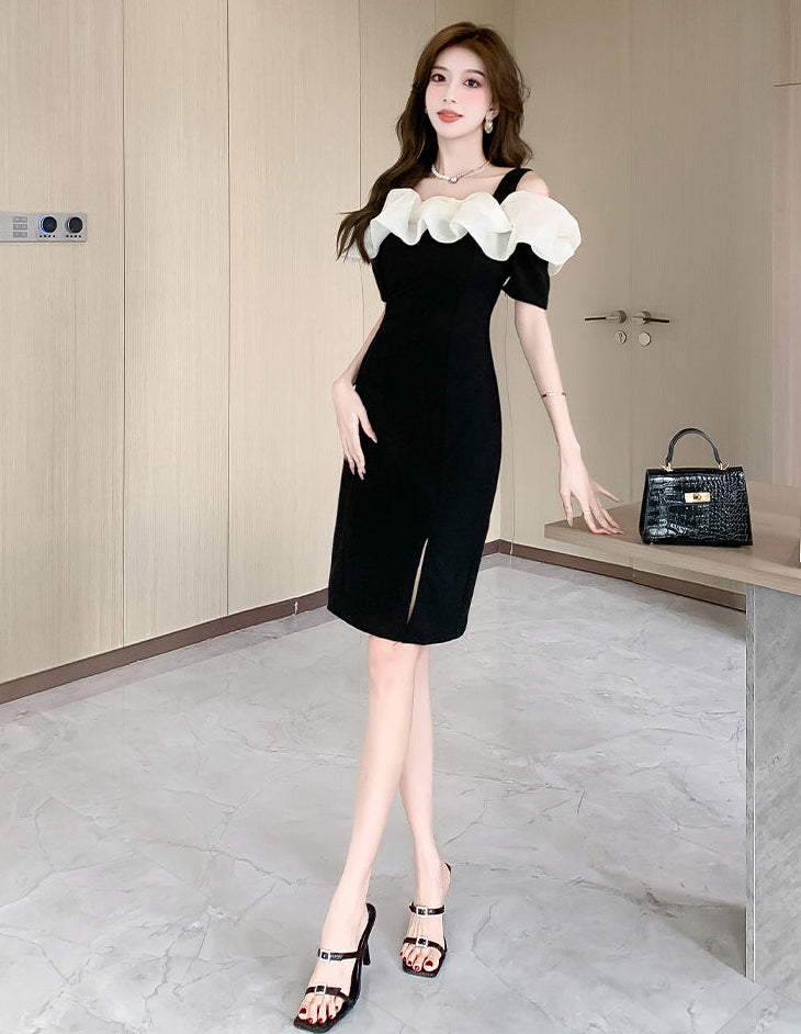 Off-shoulder ruffled cocktail dress
