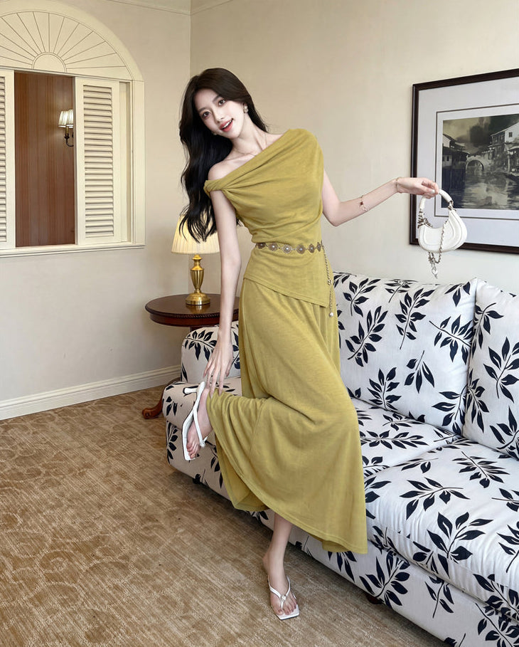 Elena Draped Off-Shoulder Midi Set