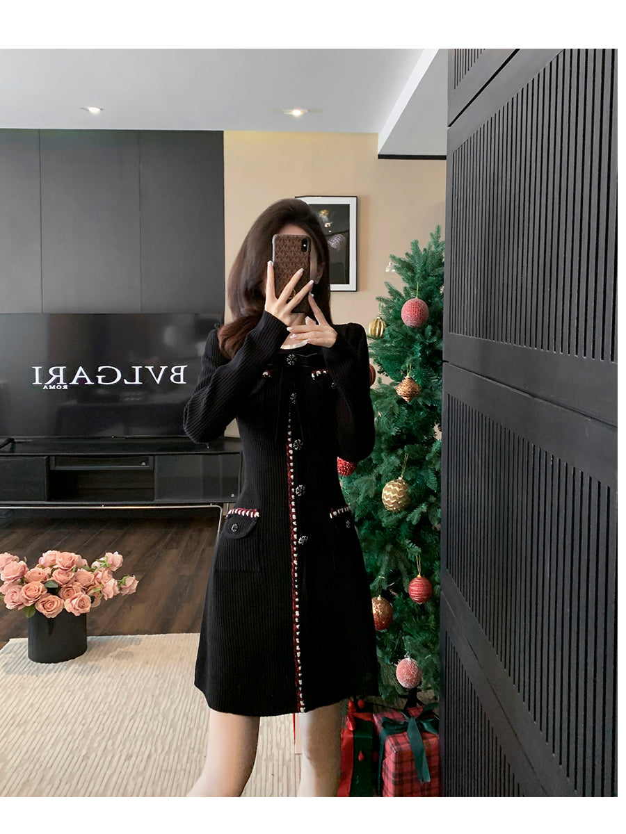 Long Sleeve Button- Down Knit Dress In Crimson