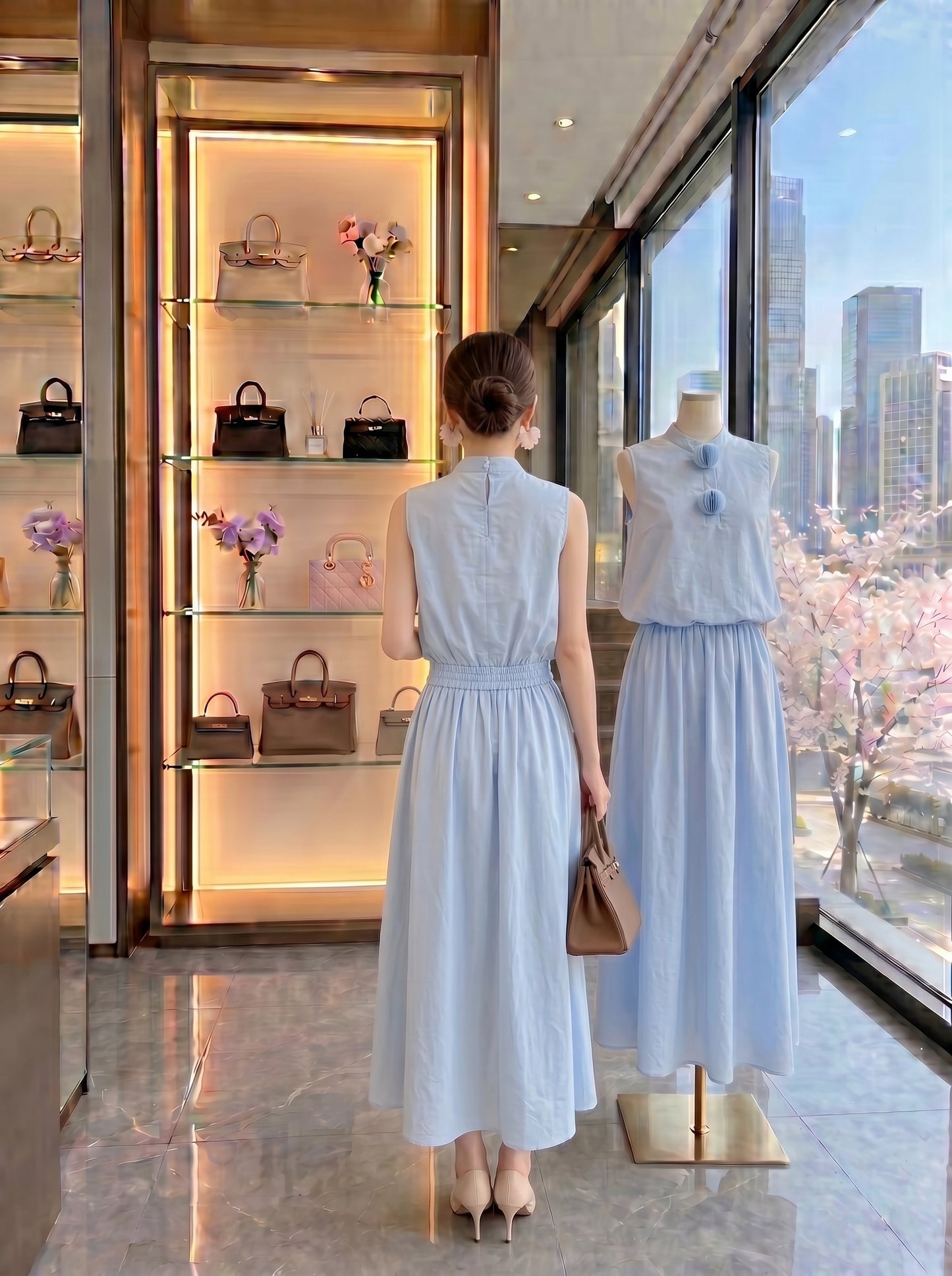 Pastel Blue High-Neck Matching Co-ord Set