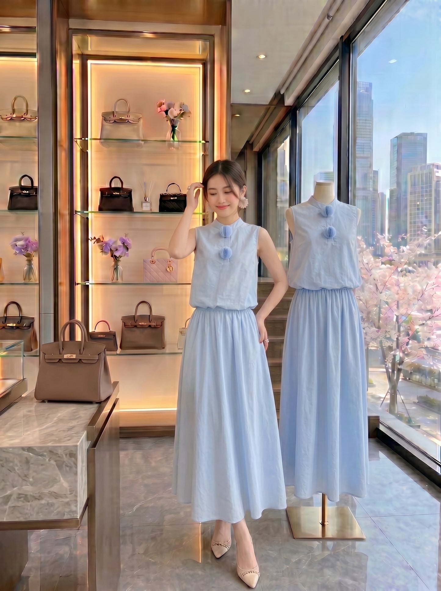 Pastel Blue High-Neck Matching Co-ord Set