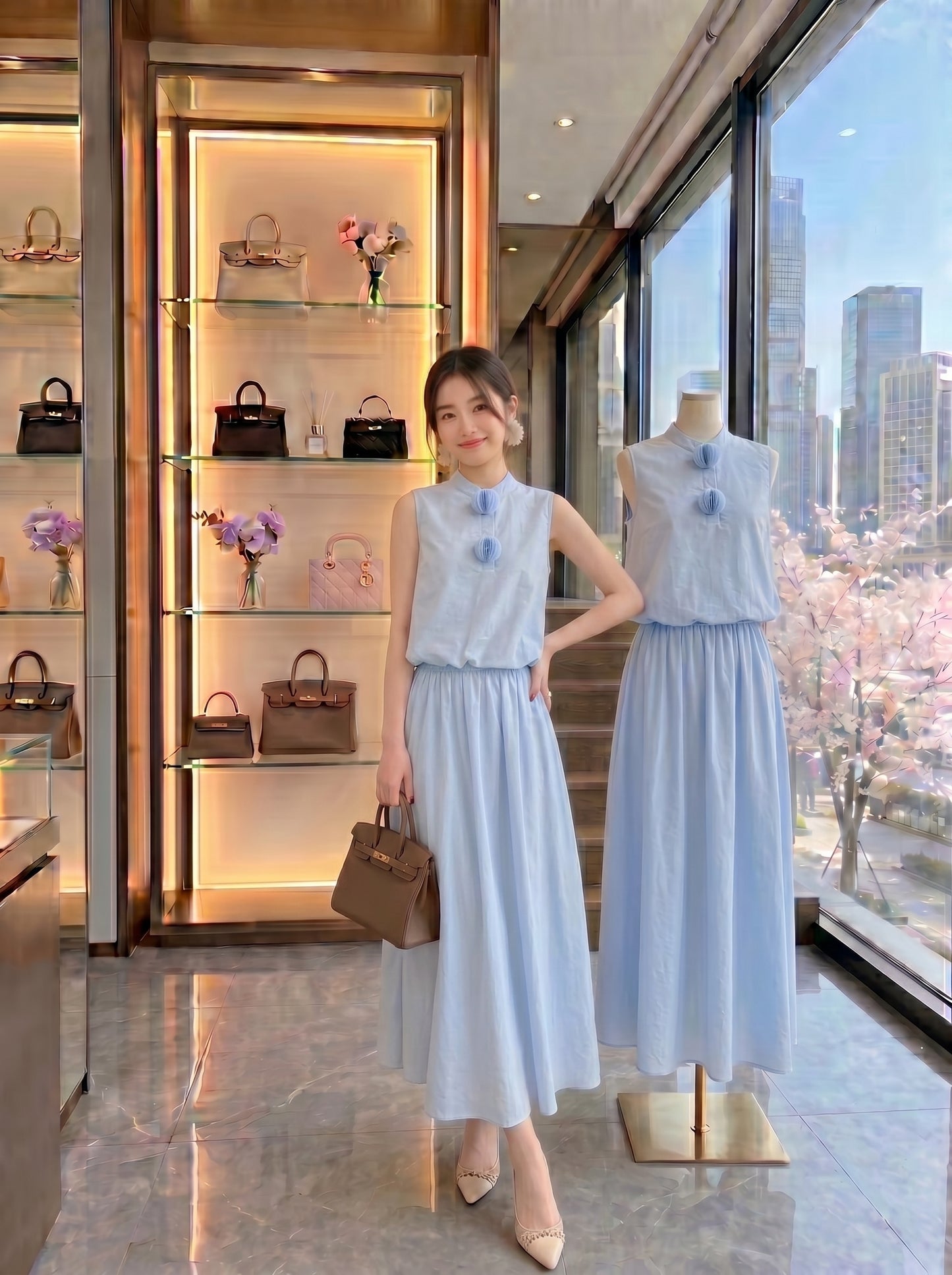Pastel Blue High-Neck Matching Co-ord Set