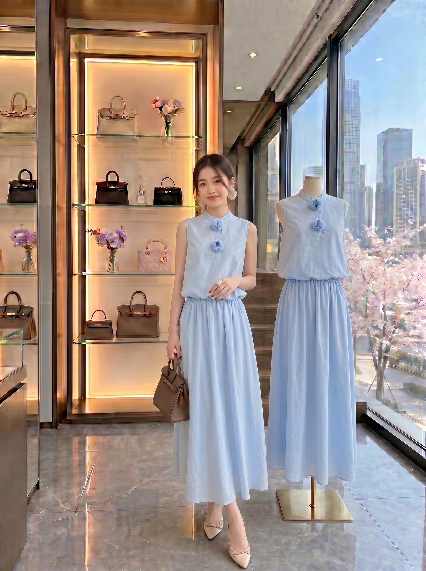 Pastel Blue High-Neck Matching Co-ord Set