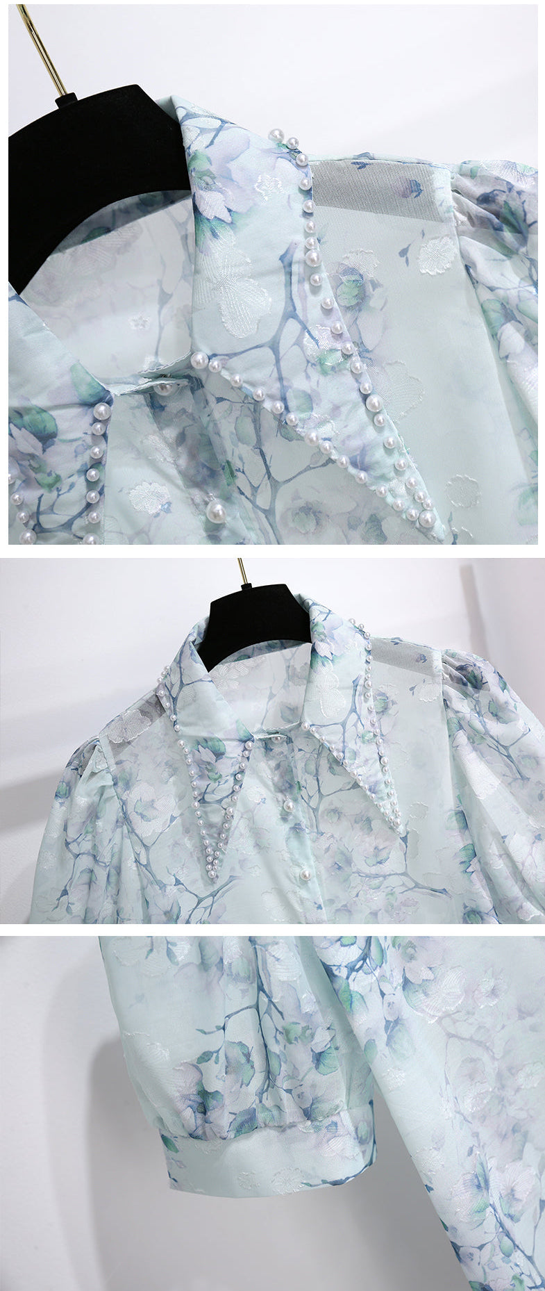 Pastel Floral Chiffon Shirt & High-Waisted Shorts Set