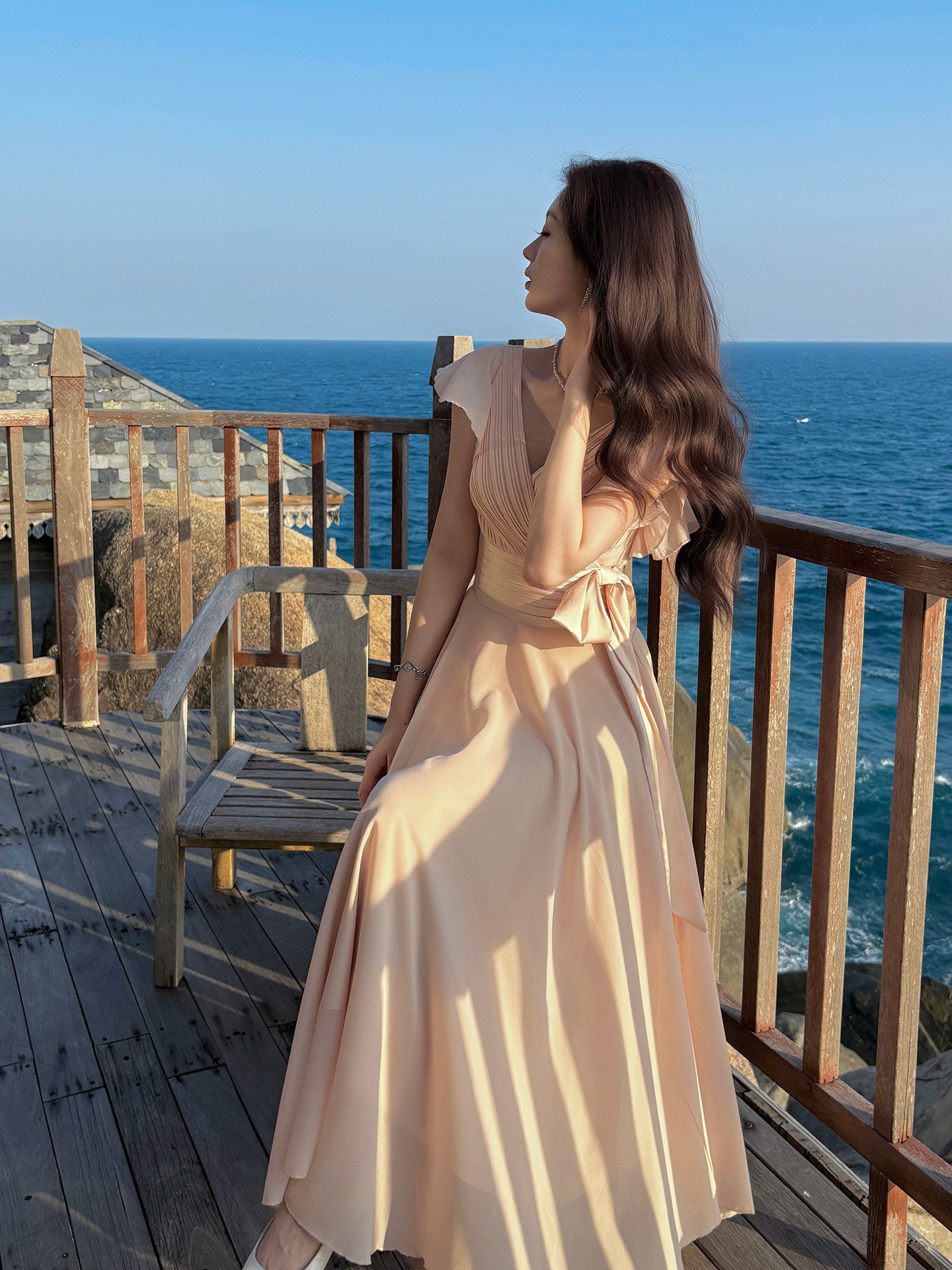 The Golden Hour Flutter-Sleeve Maxi Dress