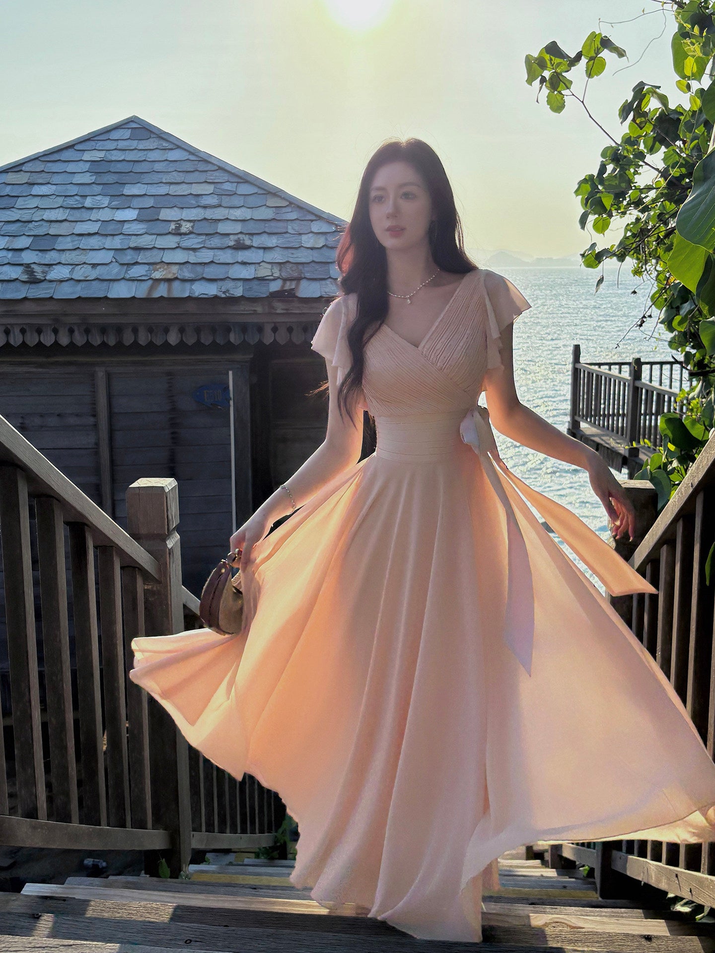 The Golden Hour Flutter-Sleeve Maxi Dress