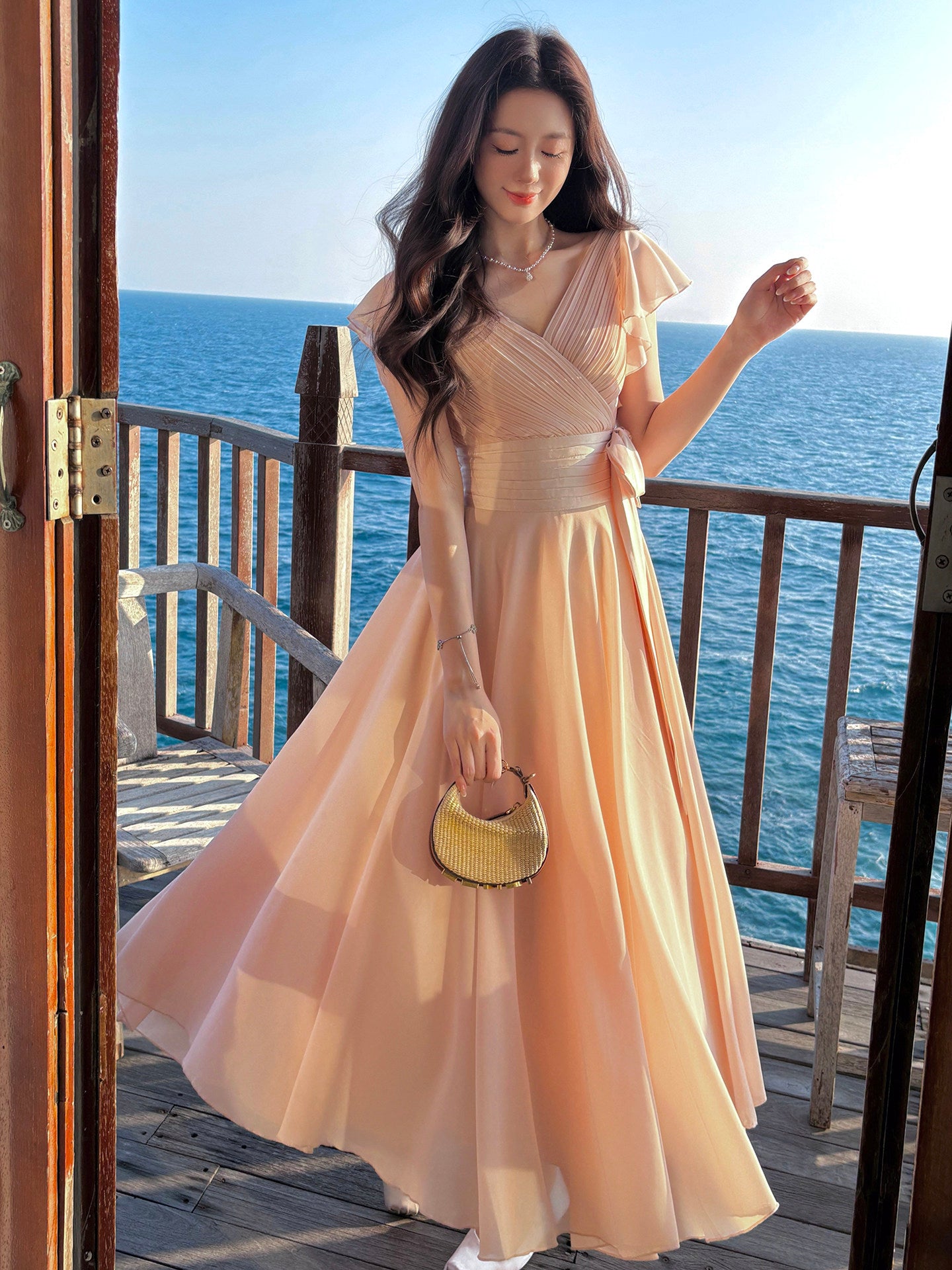 The Golden Hour Flutter-Sleeve Maxi Dress