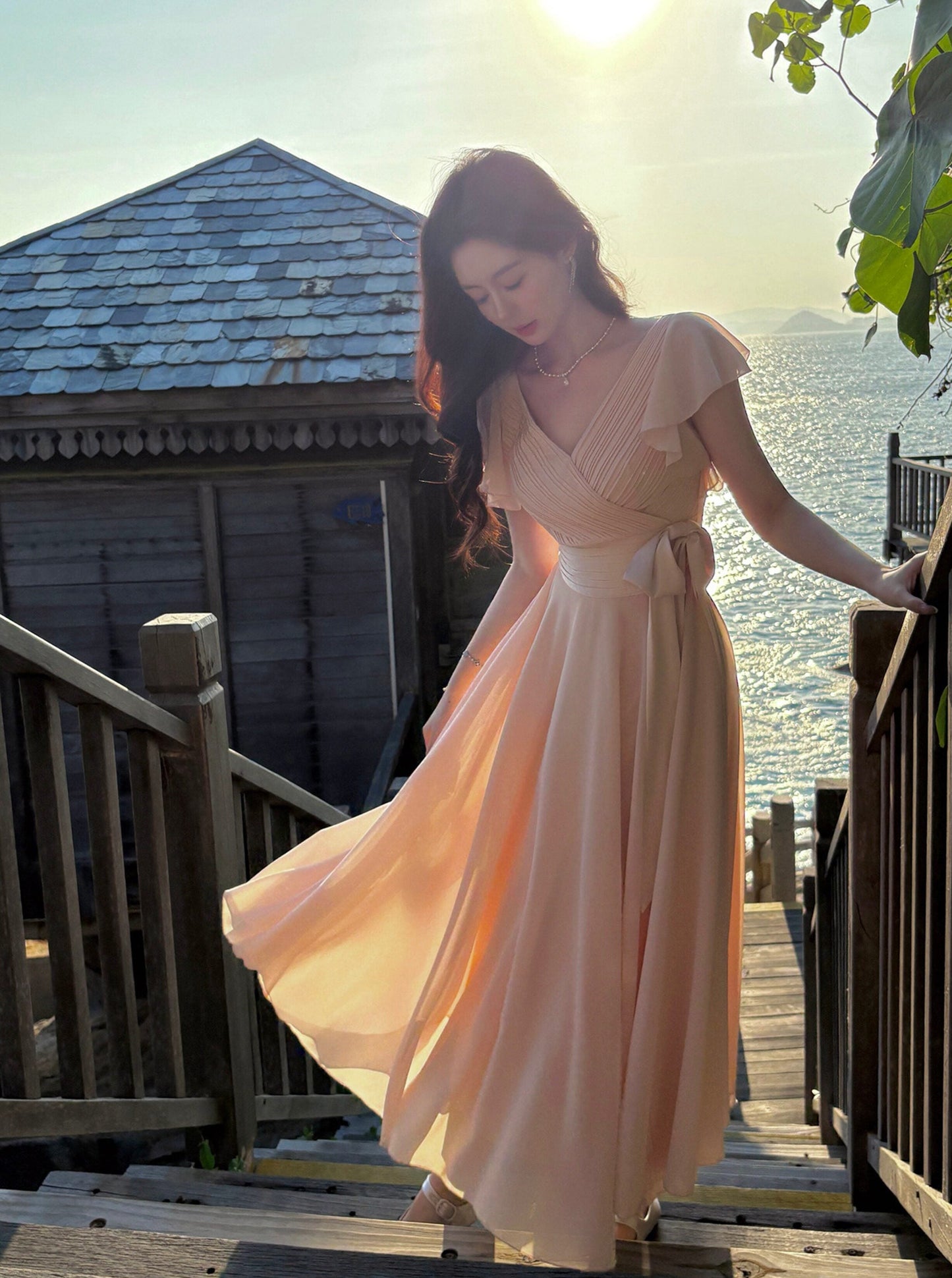 The Golden Hour Flutter-Sleeve Maxi Dress