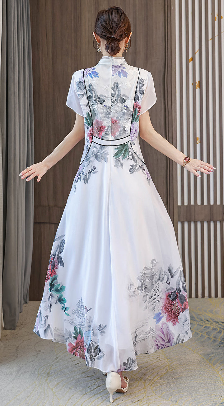 Peony Garden Chiffon A-Line Dress