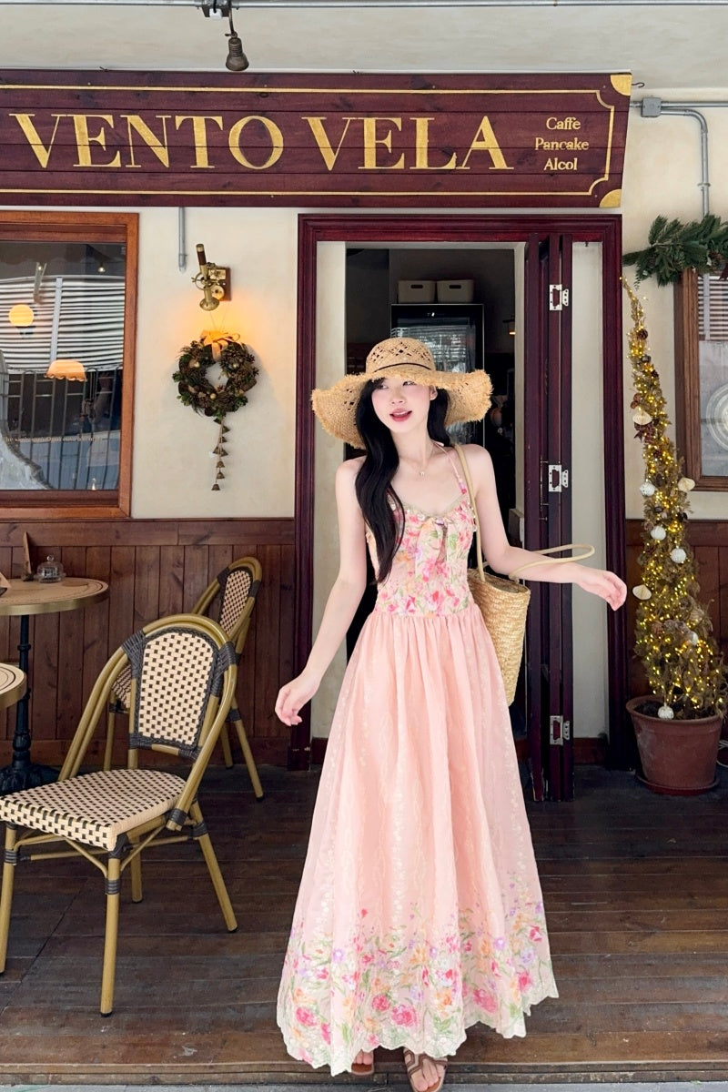 Pastle Floral Halter Corset-Style Maxi Dress