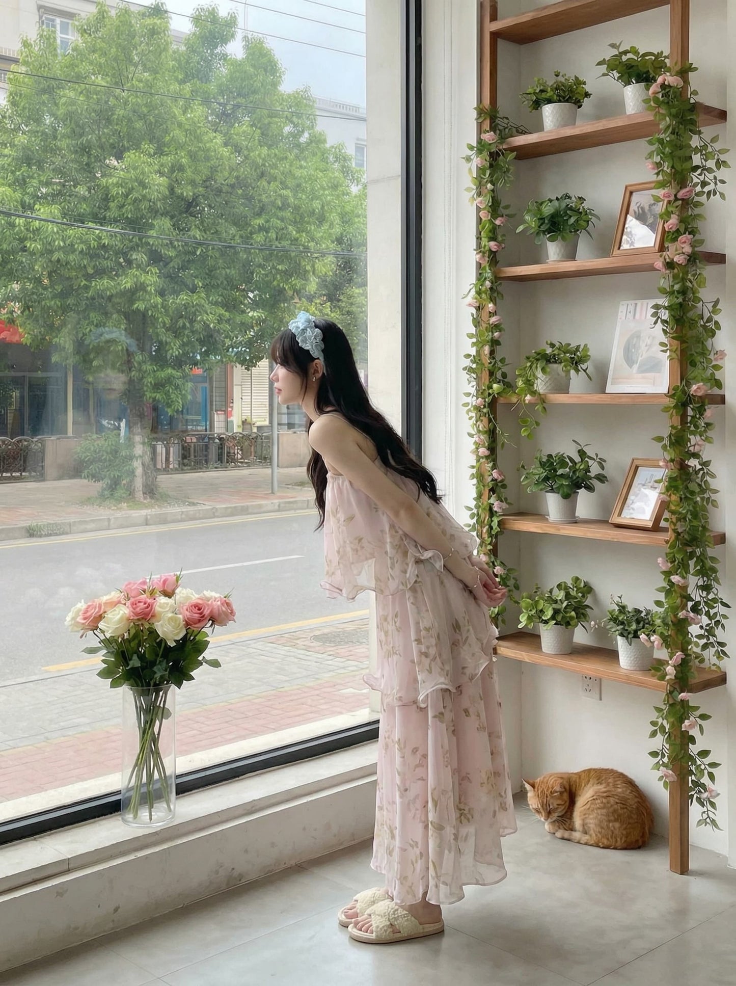 Pink Vintage Floral Spaghetti Strap Tiered Dress