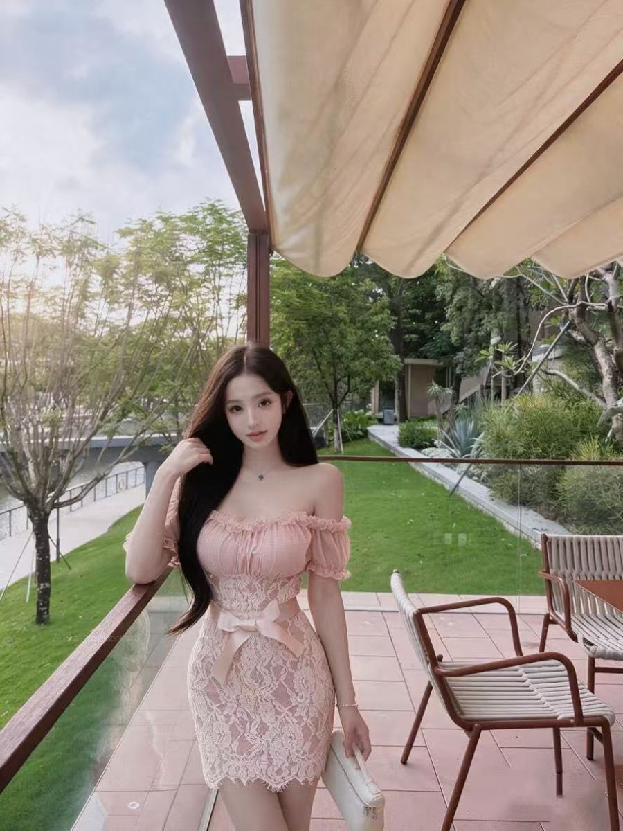 Pink Lace Waist Bow Off-Shoulder Mini Dress