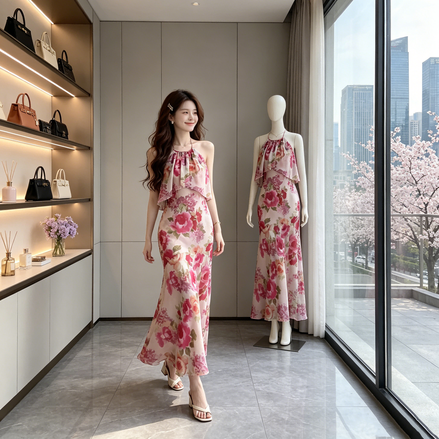 Pink Petal Mermaid Chiffon Dress