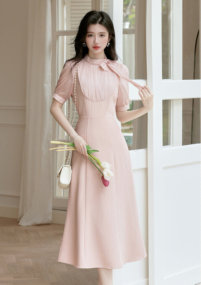 Grace Bow-Neck Chiffon A-Line Dress