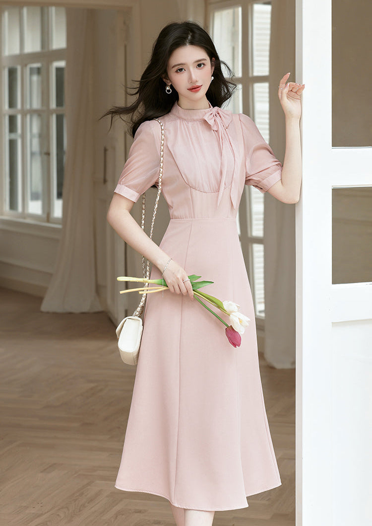 Grace Bow-Neck Chiffon A-Line Dress