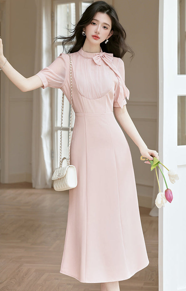 Grace Bow-Neck Chiffon A-Line Dress
