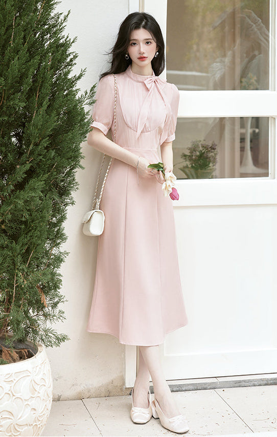 Grace Bow-Neck Chiffon A-Line Dress