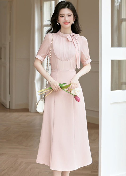 Grace Bow-Neck Chiffon A-Line Dress