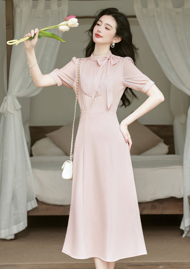 Grace Bow-Neck Chiffon A-Line Dress