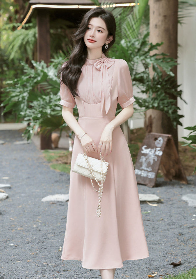 Grace Bow-Neck Chiffon A-Line Dress