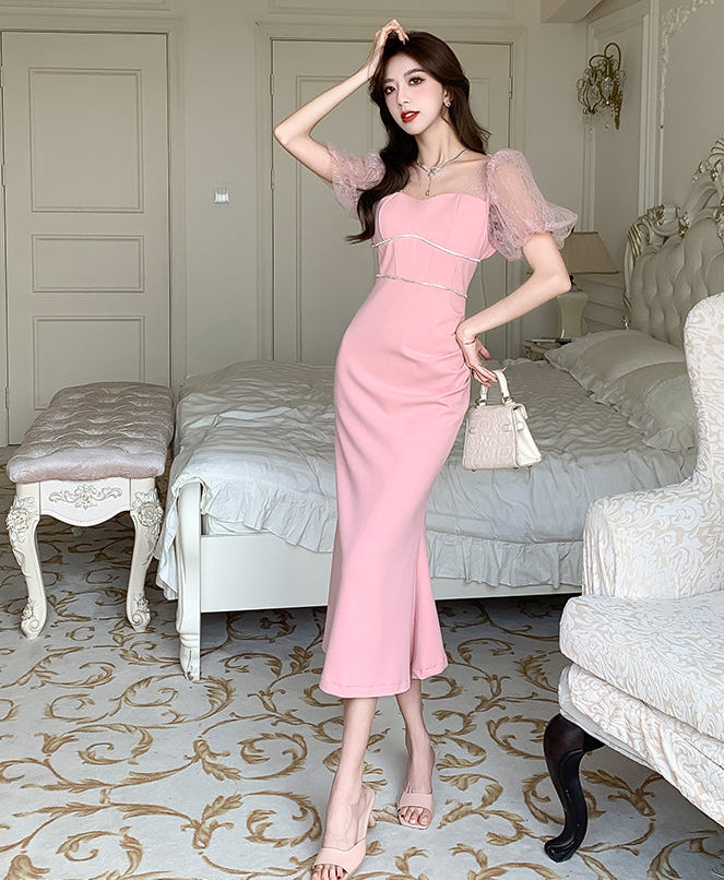 Valentina Lace-Sleeve Pastel Midi