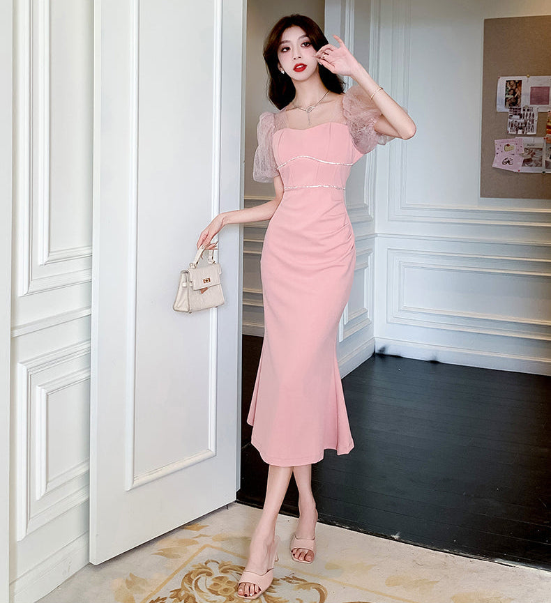 Valentina Lace-Sleeve Pastel Midi