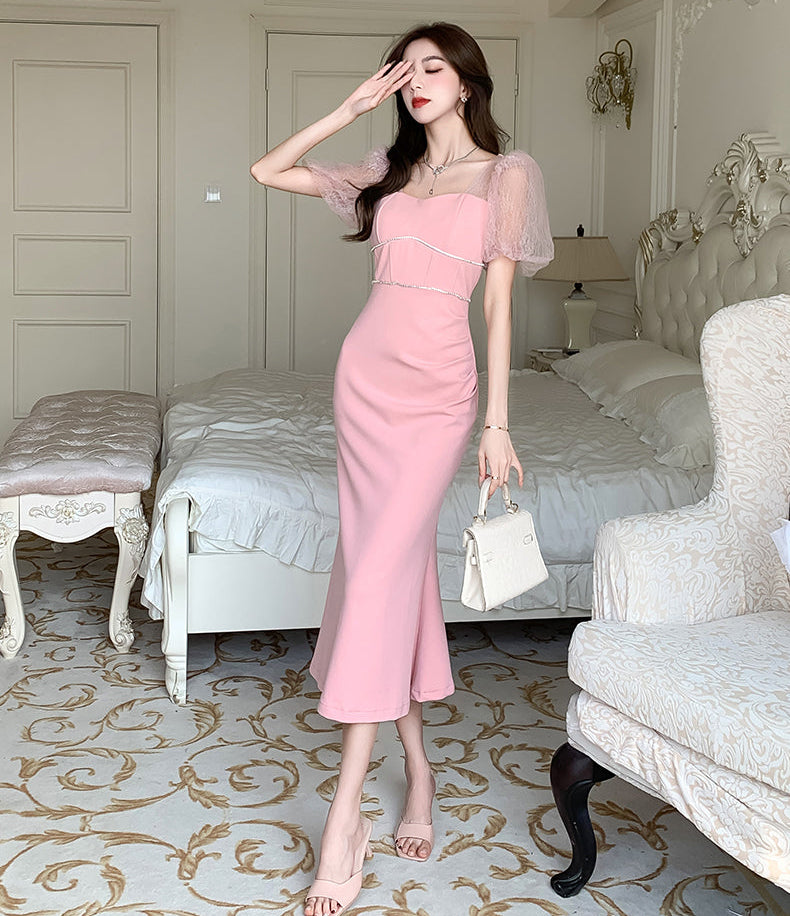 Valentina Lace-Sleeve Pastel Midi
