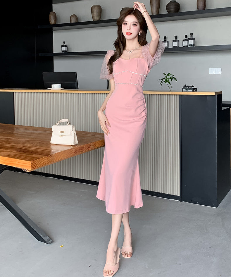 Valentina Lace-Sleeve Pastel Midi