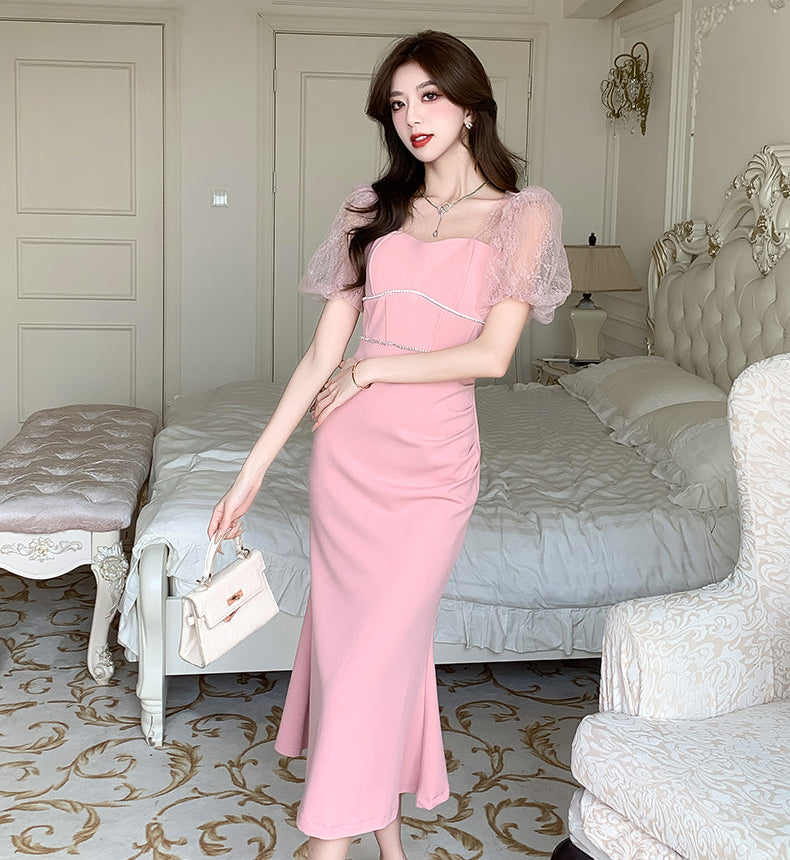 Valentina Lace-Sleeve Pastel Midi
