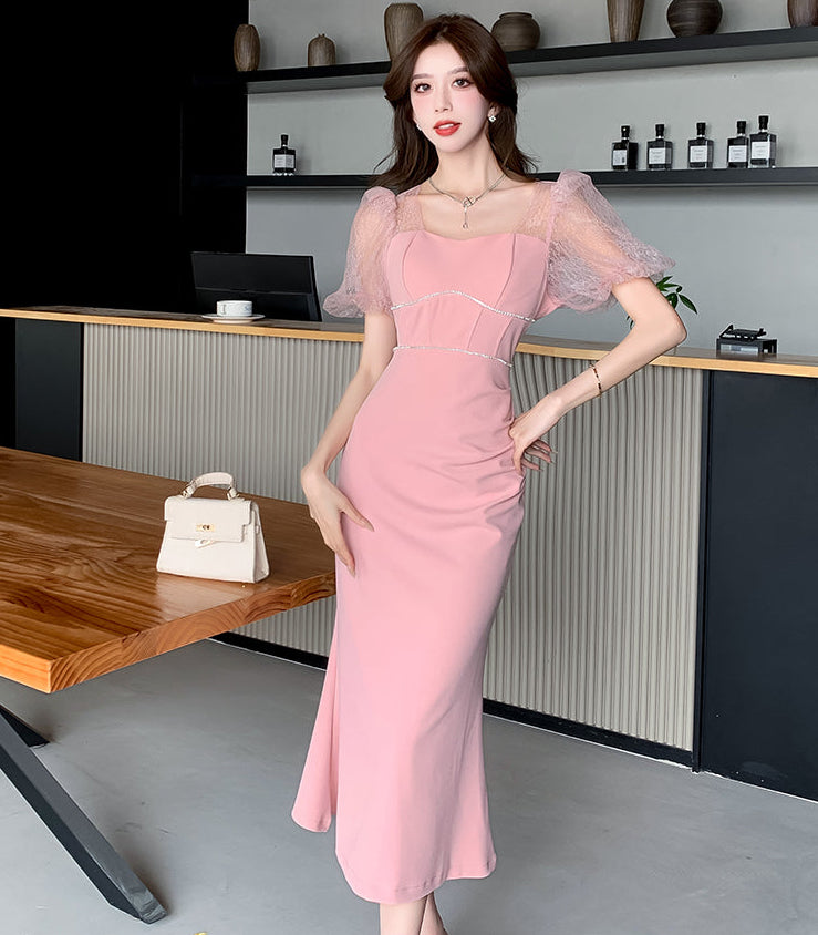 Valentina Lace-Sleeve Pastel Midi