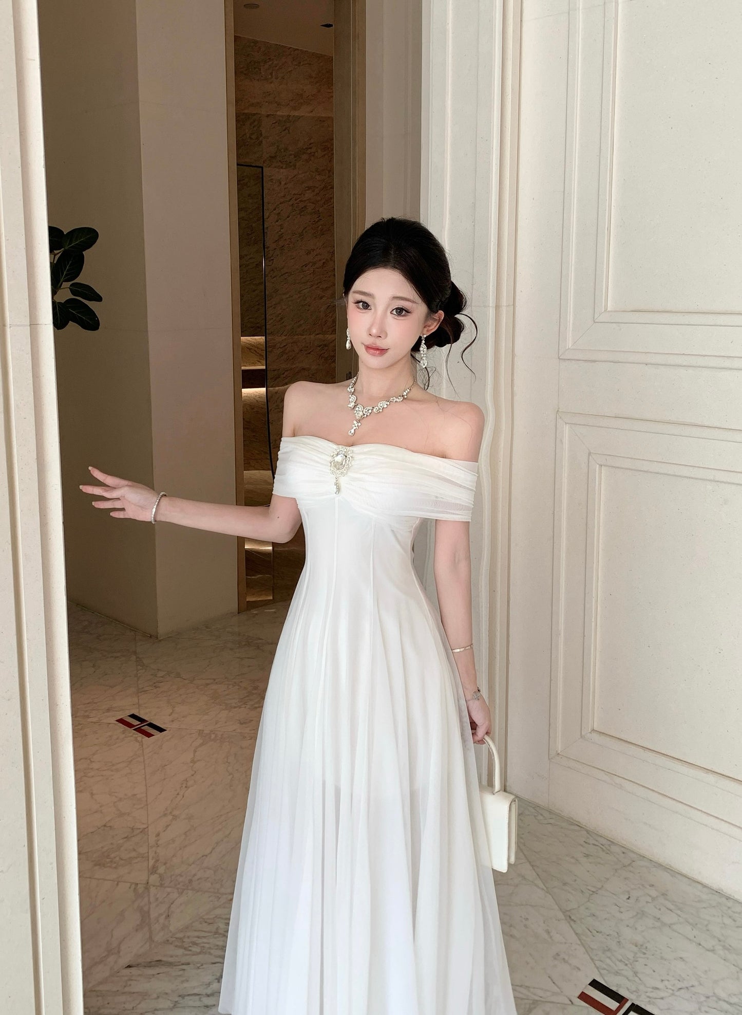 White Off-the Shoulder Evening Gown