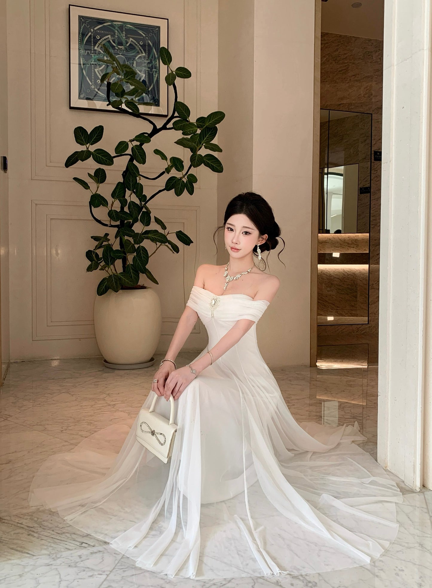 White Off-the Shoulder Evening Gown