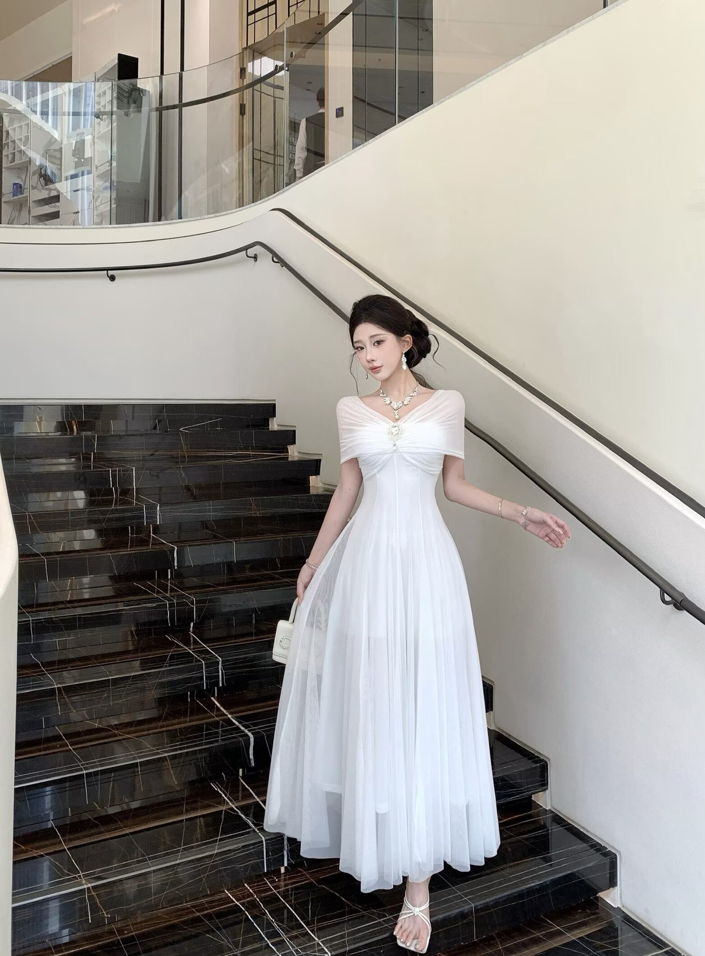 White Off-the Shoulder Evening Gown