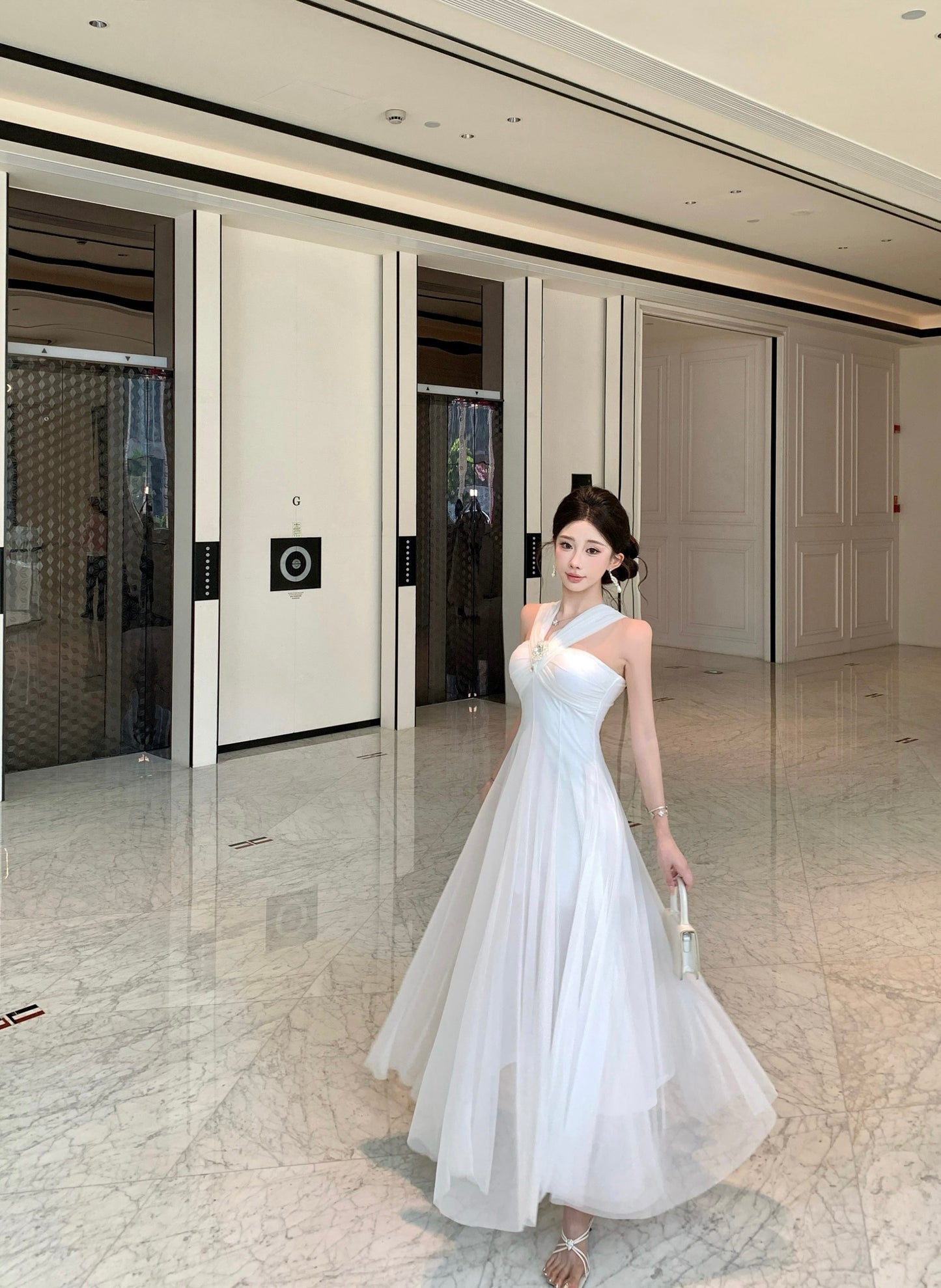 White Off-the Shoulder Evening Gown