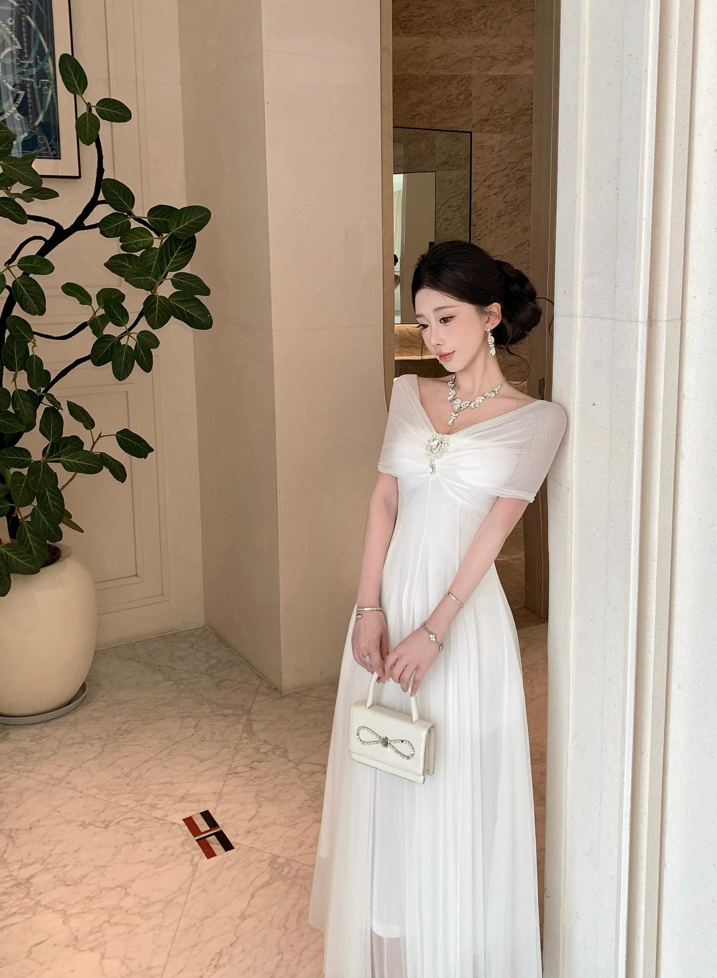 White Off-the Shoulder Evening Gown