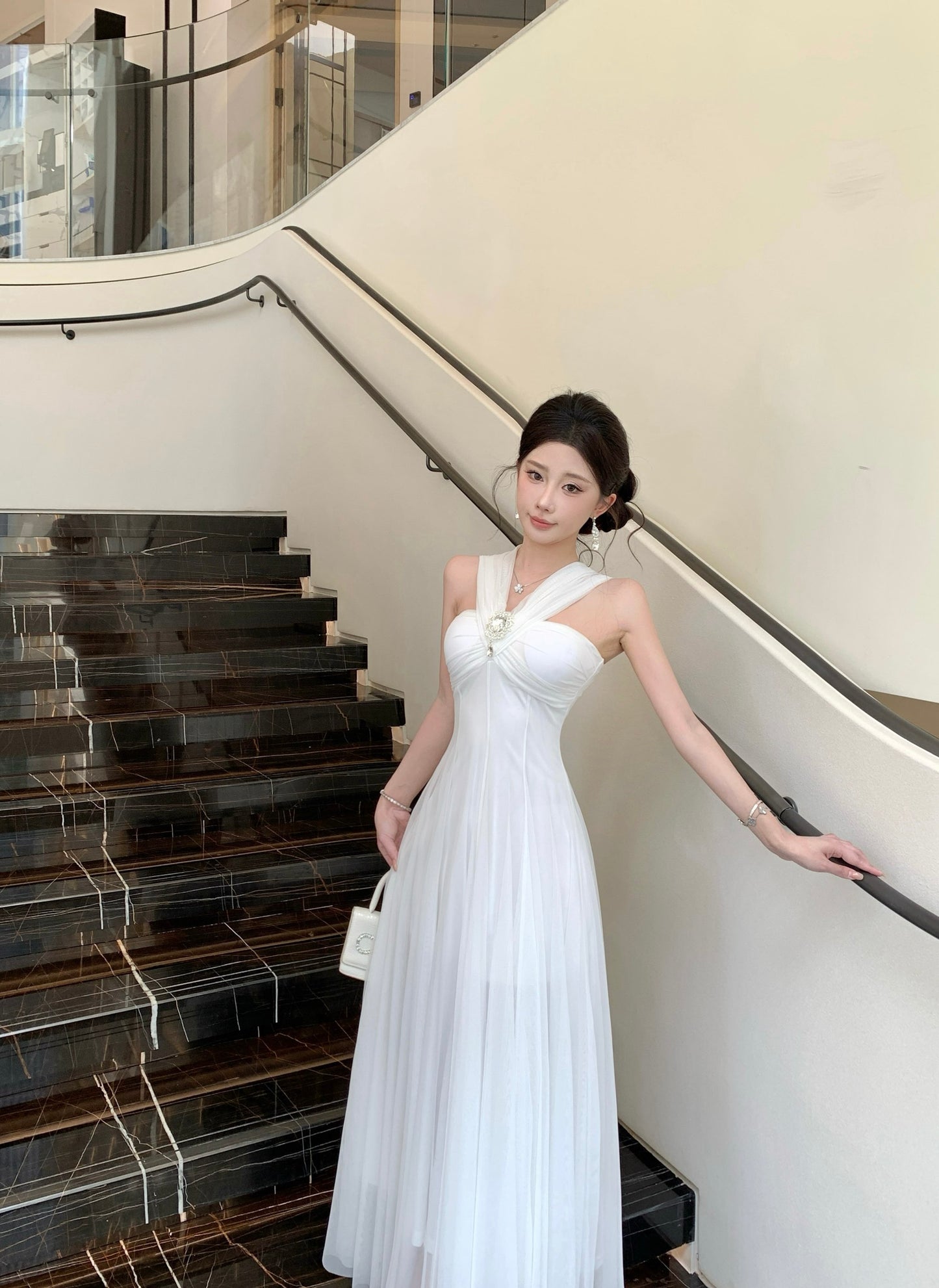 White Off-the Shoulder Evening Gown