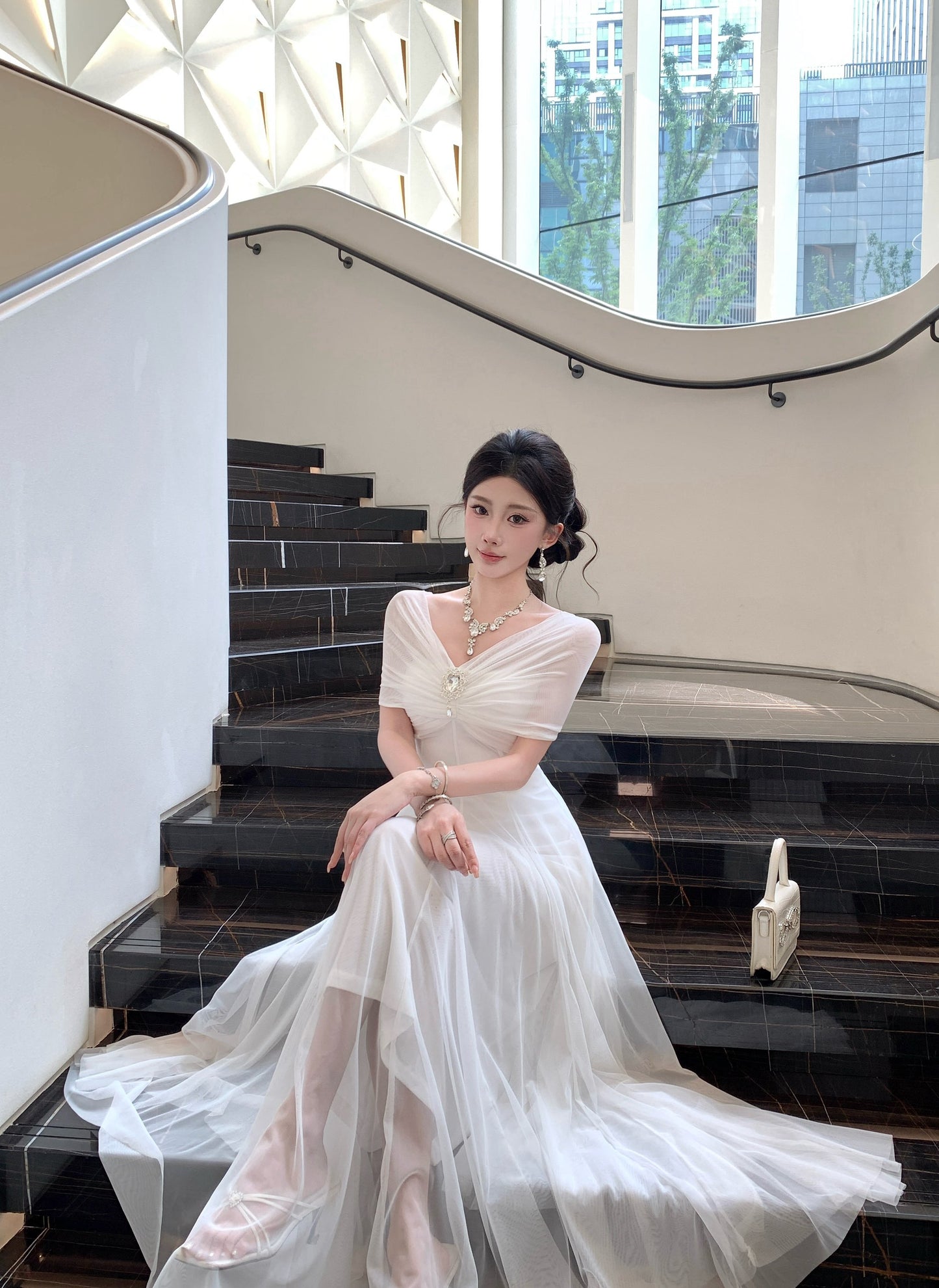 White Off-the Shoulder Evening Gown