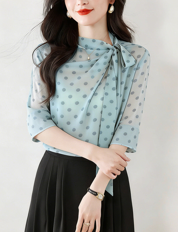 Retro 1950's Inspired Polka Dot Tie-Neck Top