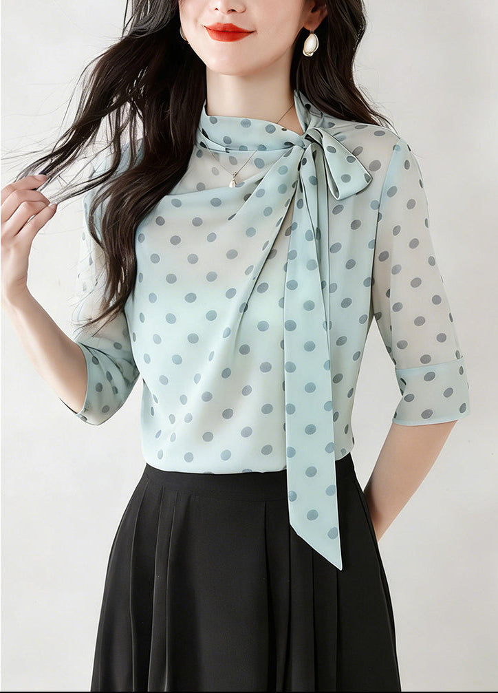 Retro 1950's Inspired Polka Dot Tie-Neck Top