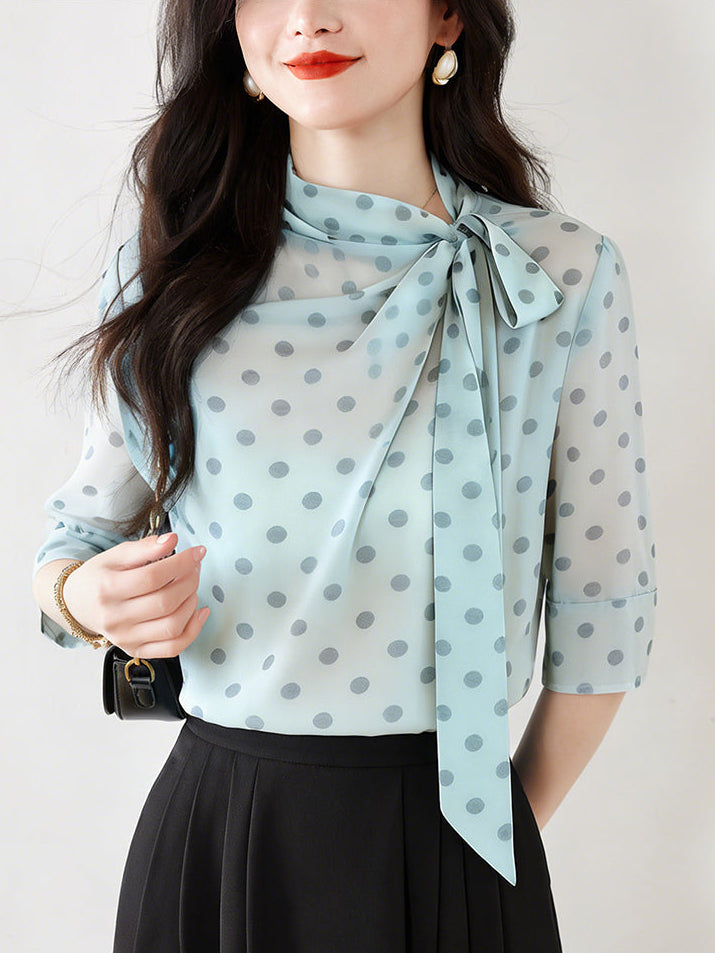 Retro 1950's Inspired Polka Dot Tie-Neck Top