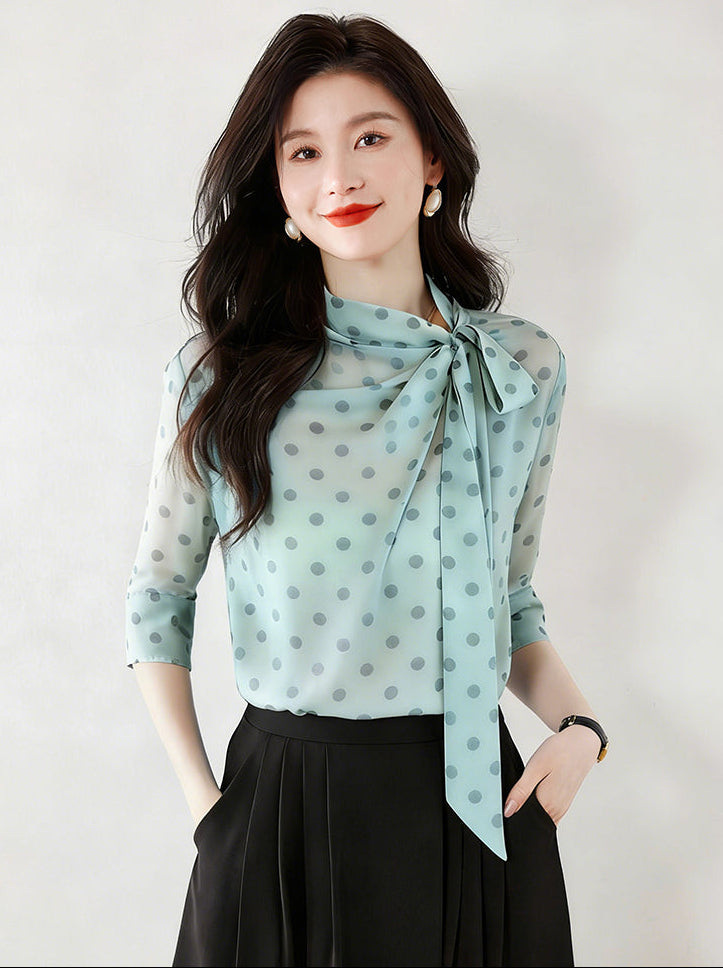 Retro 1950's Inspired Polka Dot Tie-Neck Top
