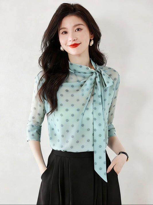 Retro 1950's Inspired Polka Dot Tie-Neck Top